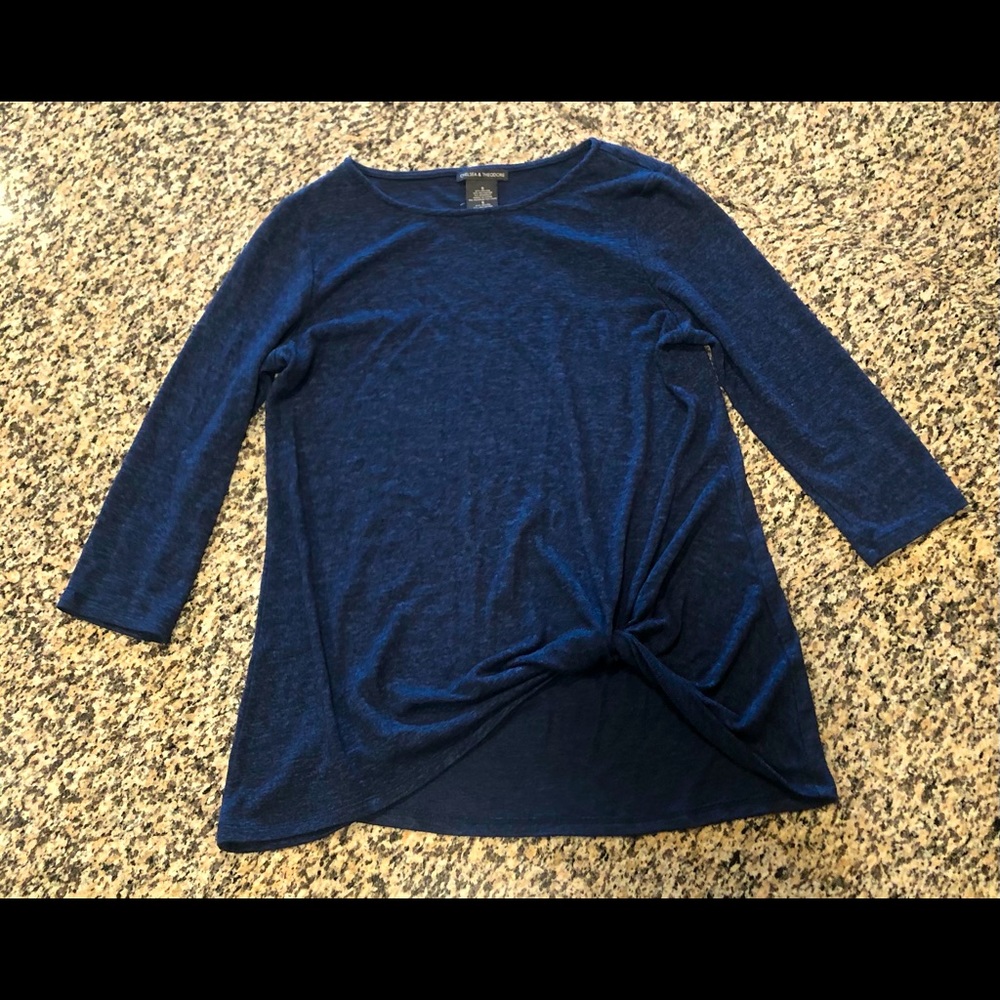 Chelsea & Theodore blouse top twist knot longline
